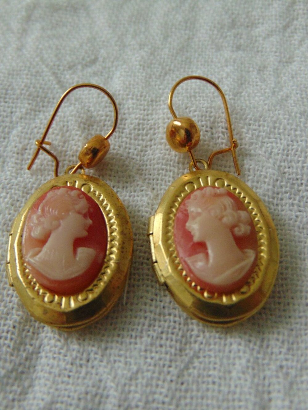 vintage antique carved shell cameo locket earrings